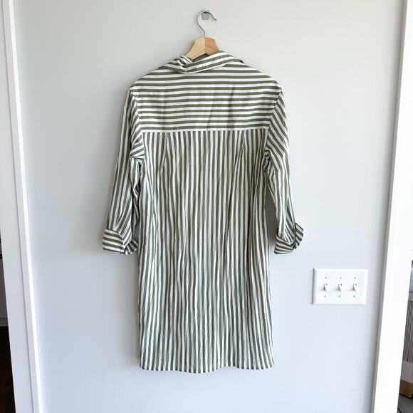 Vince Coast Striped Long Sleeve Shirtdress Green White - Picture 2 of 10